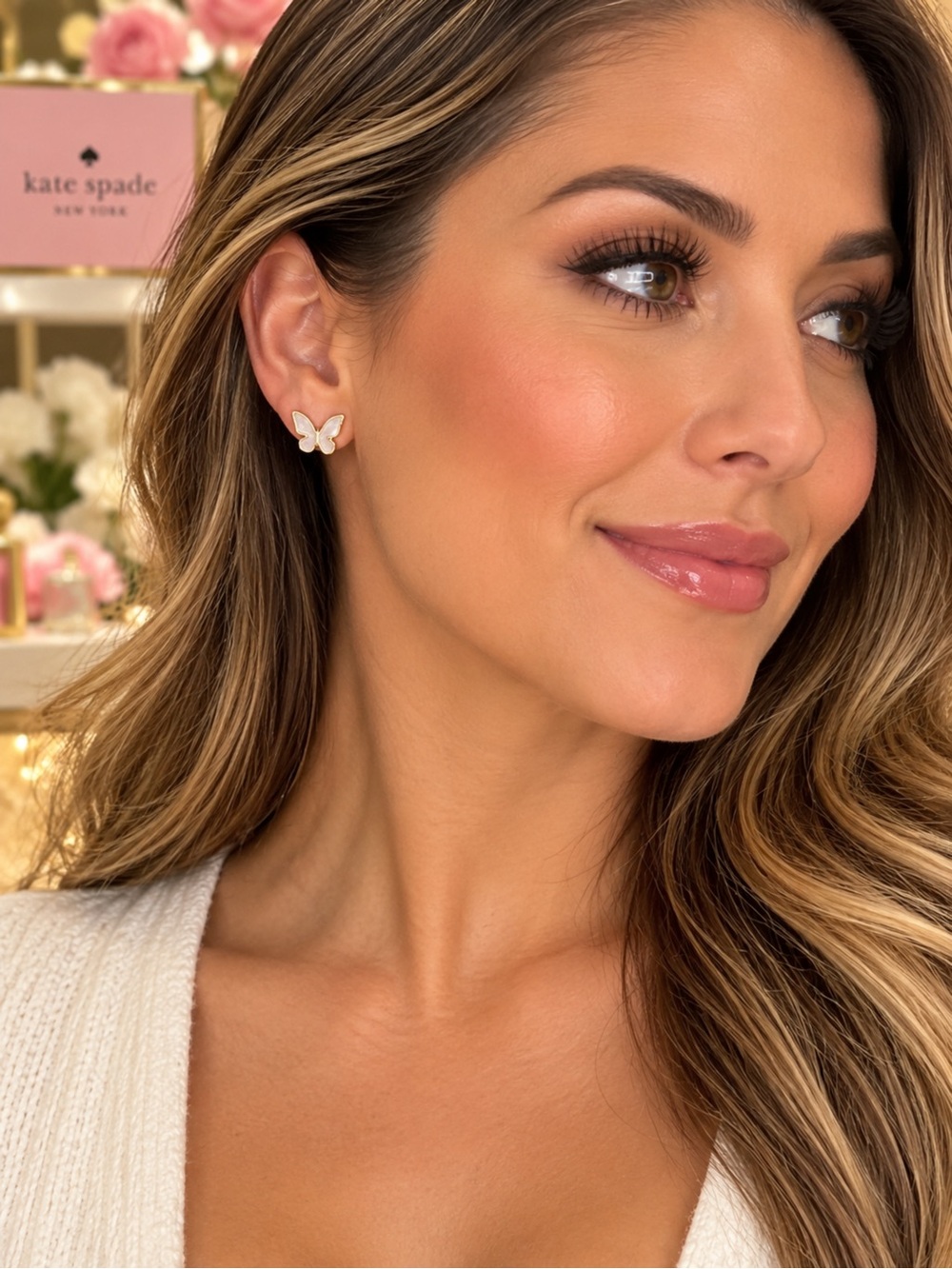 kate spade Gold-Tone White Butterfly Stud Earrings